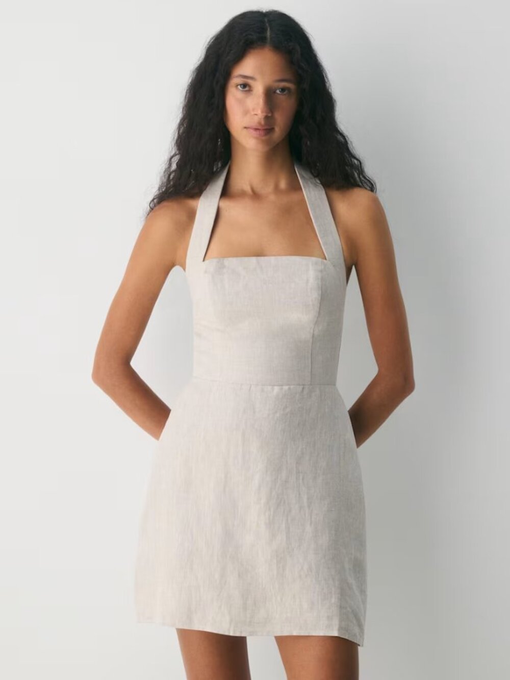 NWT Aritzia Wilfred Whisper Linen Halter Mini Dress color Ecru Size 0